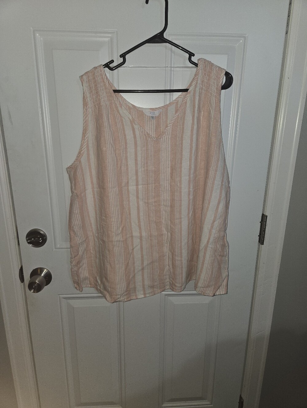 Time and Tru Peach and White Striped V-Neck Tank Top